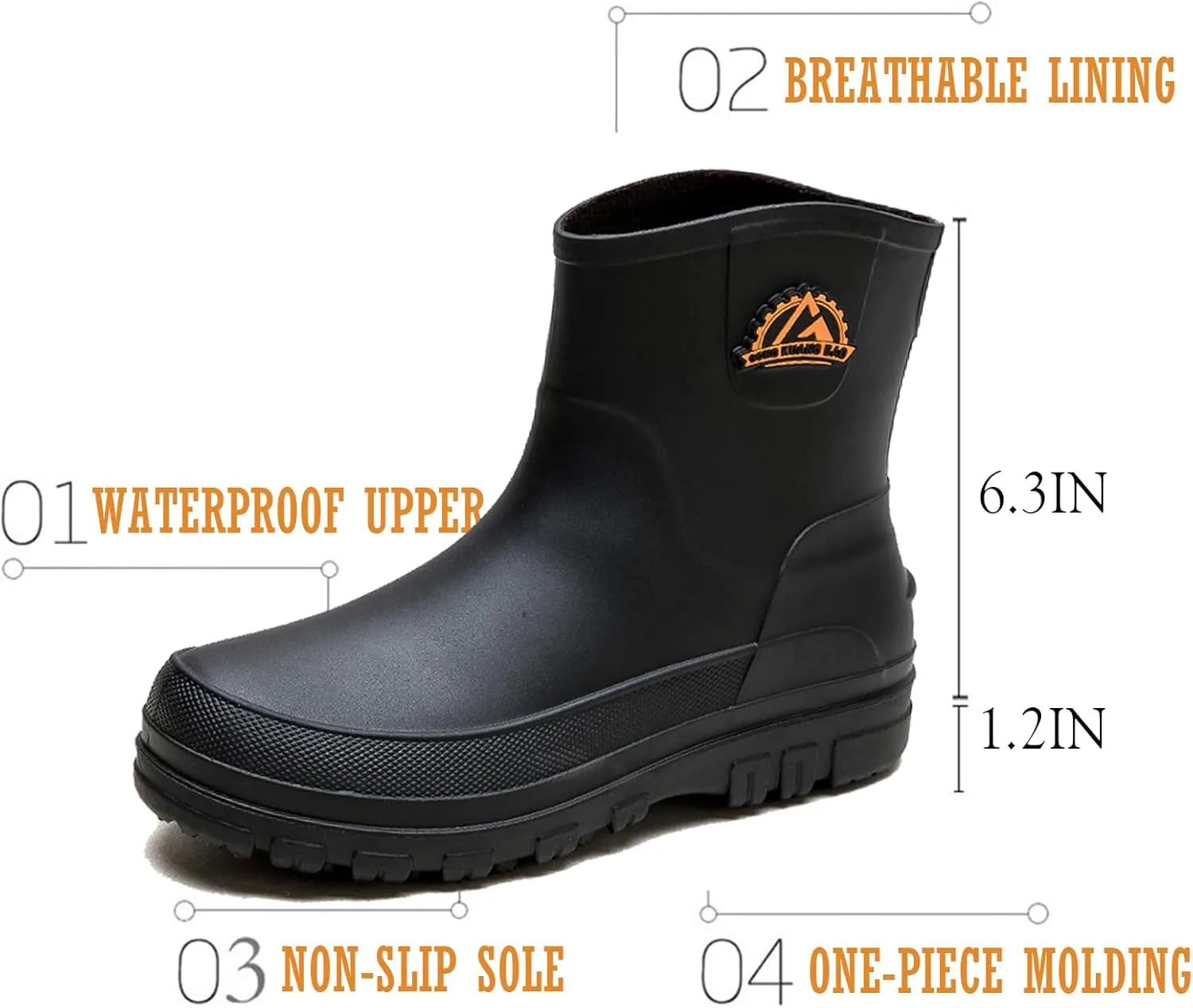 Waterproof Garden Rain Boots for Men Breathable Lightweight Mid Calf Deck Fishing Outdoor Slip Resistant Shoes