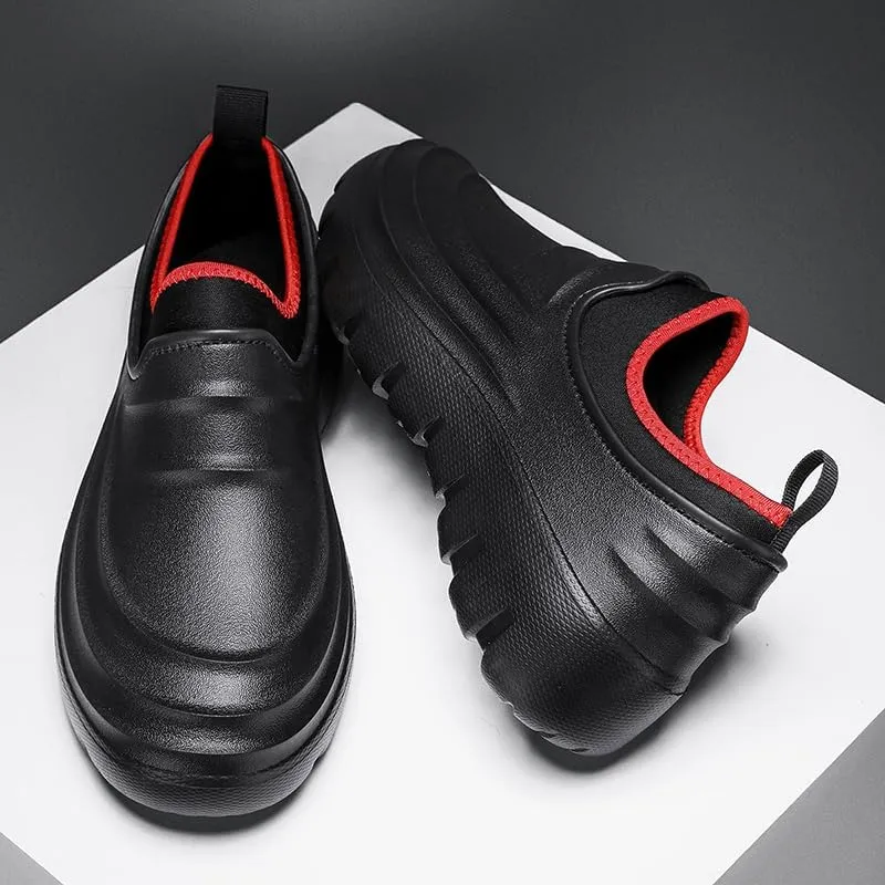 Waterproof Slip-On Garden Shoes, Black Platform Clogs, Lightweight Outdoor Work Shoes