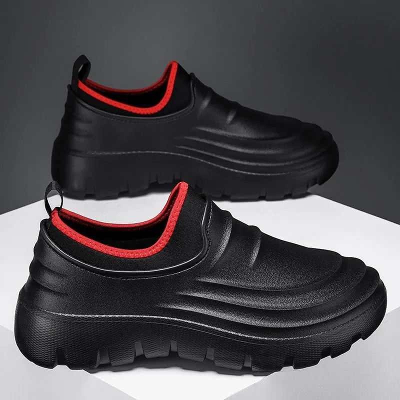 Waterproof Slip-On Garden Shoes, Black Platform Clogs, Lightweight Outdoor Work Shoes