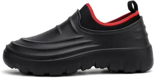 Waterproof Slip-On Garden Shoes, Black Platform Clogs, Lightweight Outdoor Work Shoes