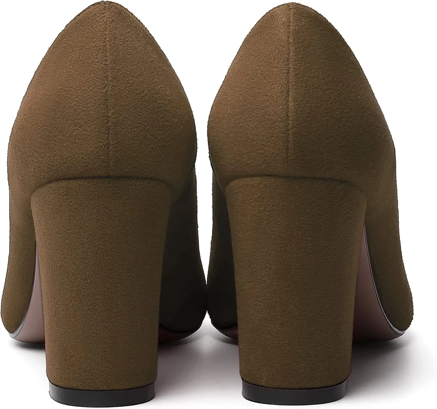 WAYDERNS Womens Suede Round Toe Office Solid Slip On Fashion Block High Heel Pumps Shoes 3.3 Inch