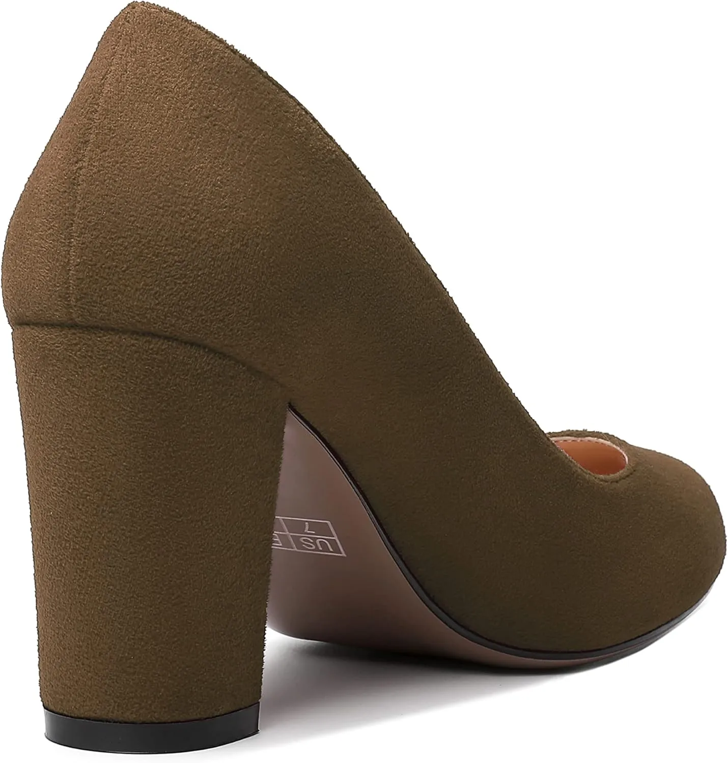 WAYDERNS Womens Suede Round Toe Office Solid Slip On Fashion Block High Heel Pumps Shoes 3.3 Inch