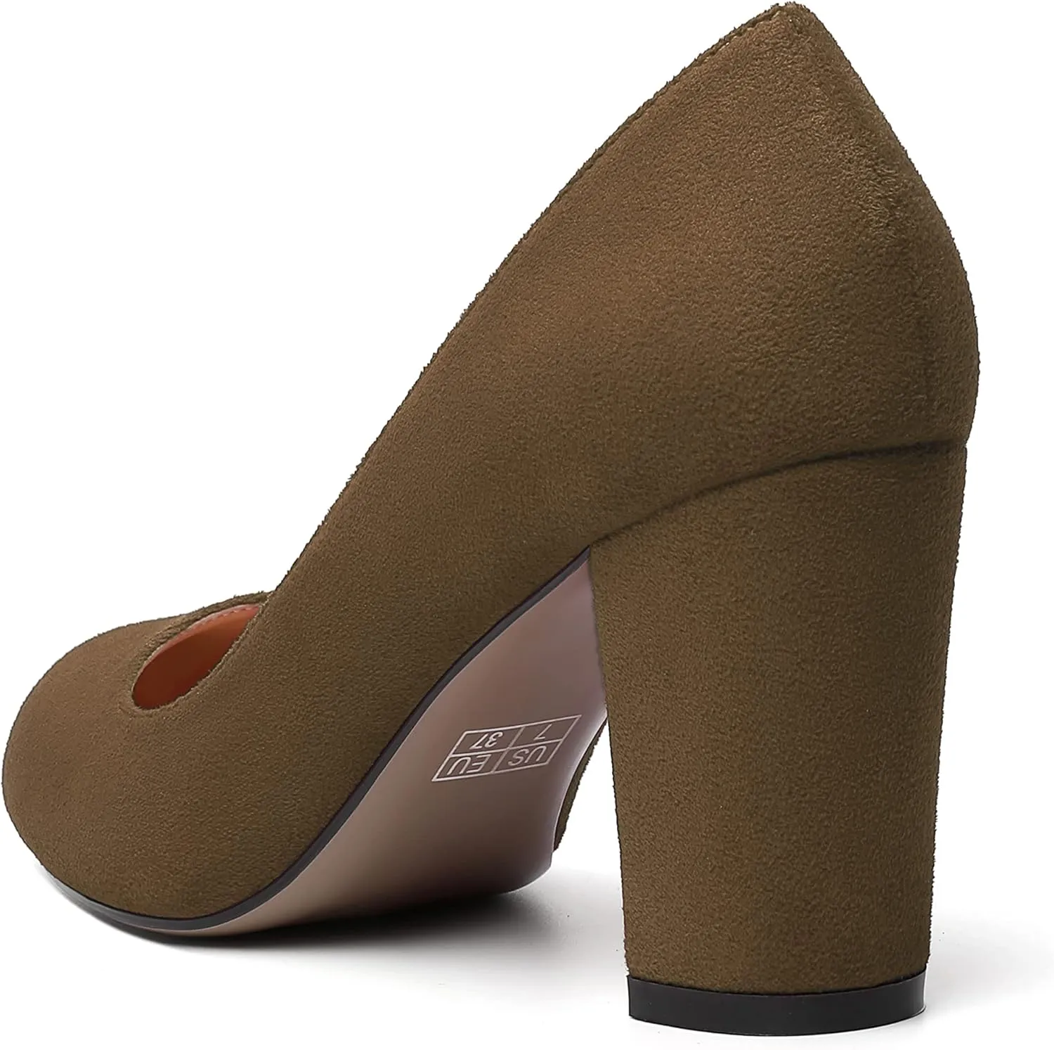 WAYDERNS Womens Suede Round Toe Office Solid Slip On Fashion Block High Heel Pumps Shoes 3.3 Inch