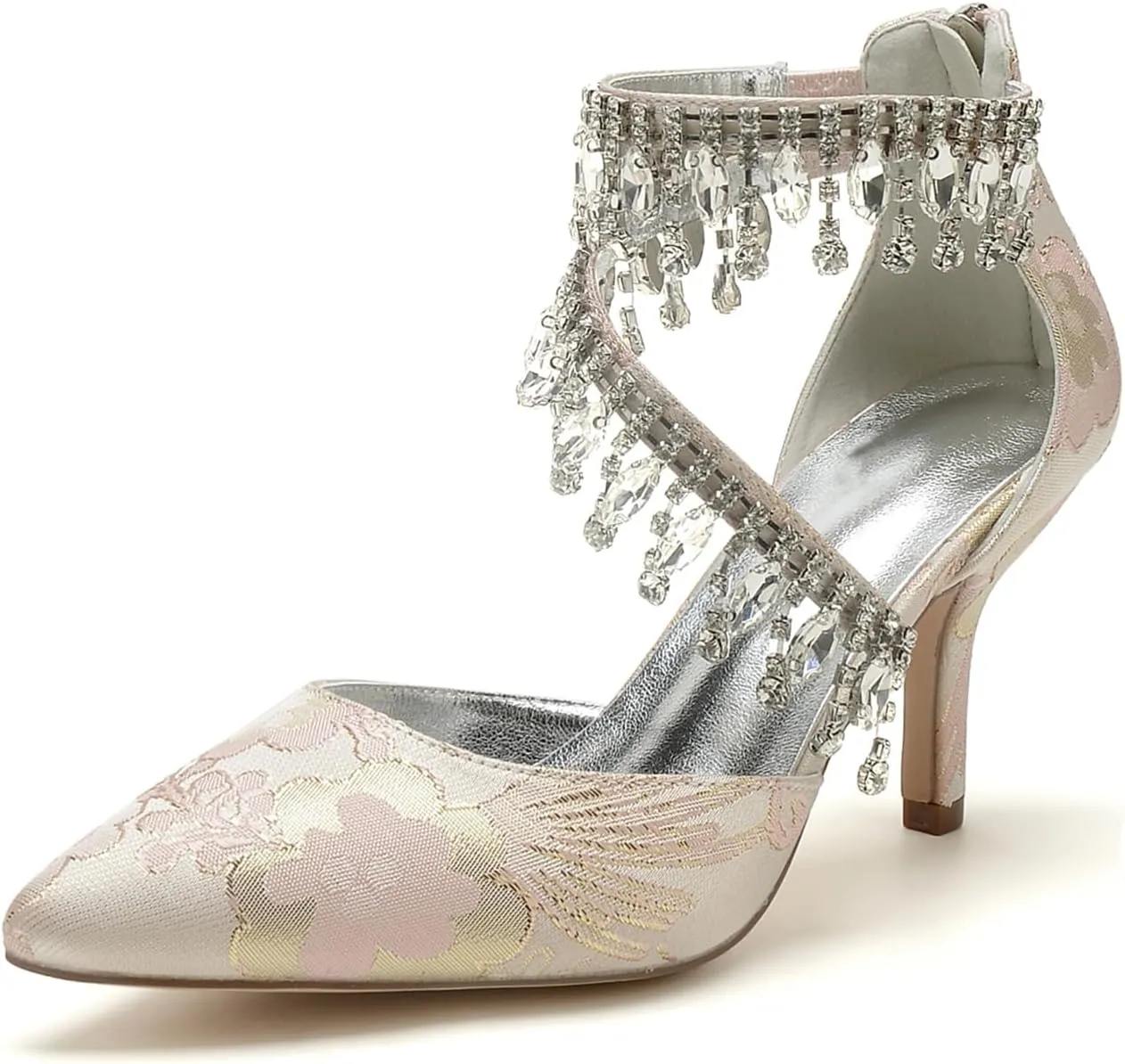 Wedding Shoes Rhinestone Buckle Bridal Silk Women Pointed Toe Satin Pumps High Heel Prom Shoes