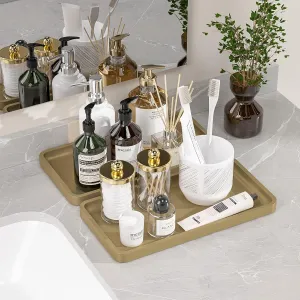 Weenson Gold Bathroom Vanity Tray for Countertop Jewelry Makeup Perfume Candles Decor, Bamboo Kitchen Tray for Soap Dispenser Spice Salt, Gold Tray for Toilet Tank Coffee Nightstand Set of 2