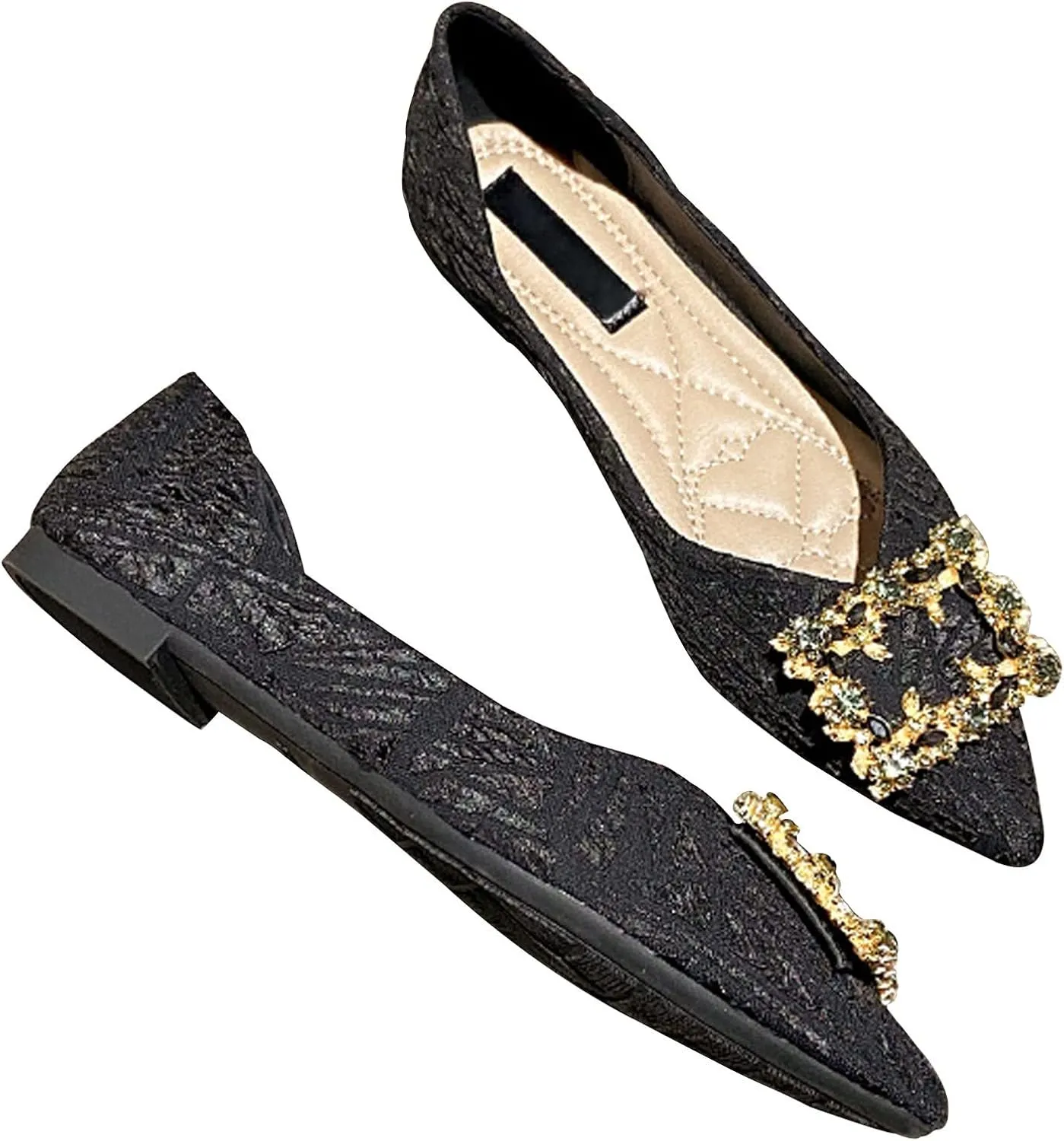 WENJIAZHIZHI Women's Rhinestones Pointed Toe Ballet Flats Casual Slip-On Walking Flats Loafers for Women Dressy Comfortable Shoes