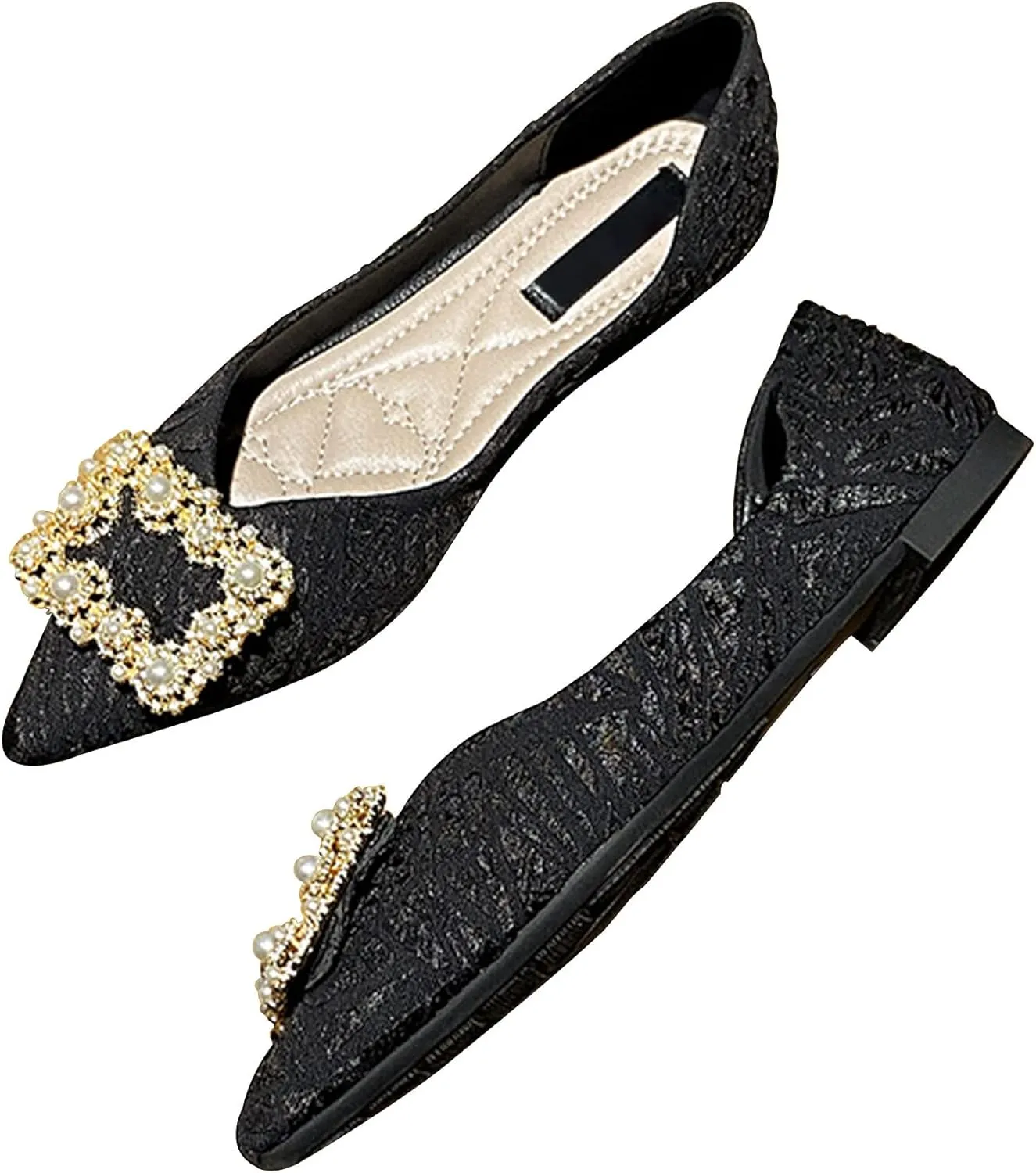 WENJIAZHIZHI Women's Rhinestones Pointed Toe Ballet Flats Casual Slip-On Walking Flats Loafers for Women Dressy Comfortable Shoes
