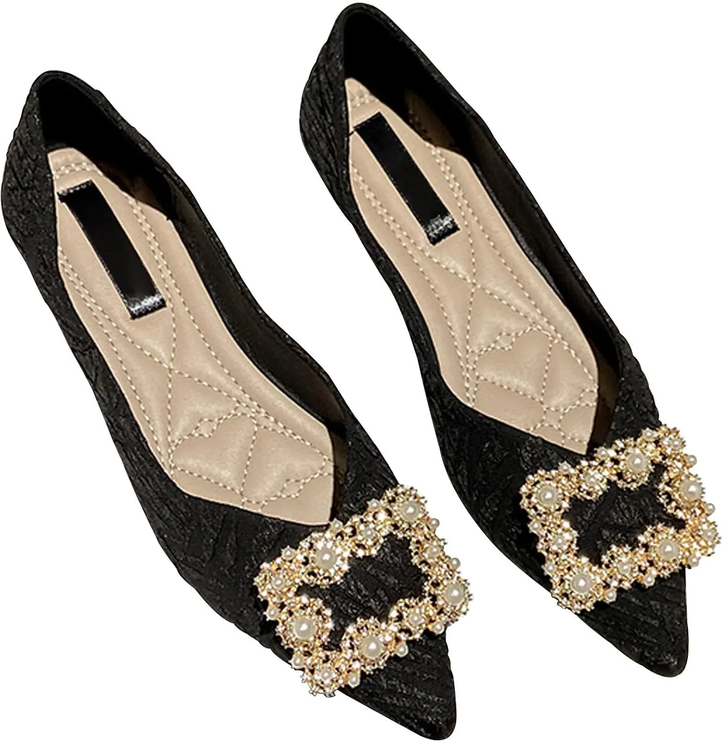 WENJIAZHIZHI Women's Rhinestones Pointed Toe Ballet Flats Casual Slip-On Walking Flats Loafers for Women Dressy Comfortable Shoes