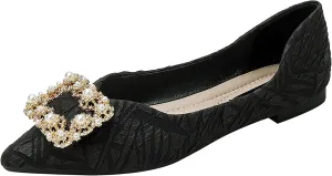 WENJIAZHIZHI Women's Rhinestones Pointed Toe Ballet Flats Casual Slip-On Walking Flats Loafers for Women Dressy Comfortable Shoes
