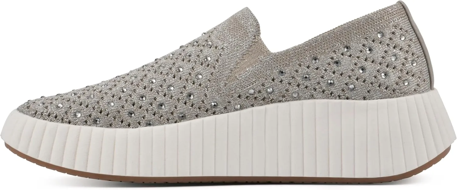 WHITE MOUNTAIN Women's Dyles Rhinestoned Woven Knit Sneaker