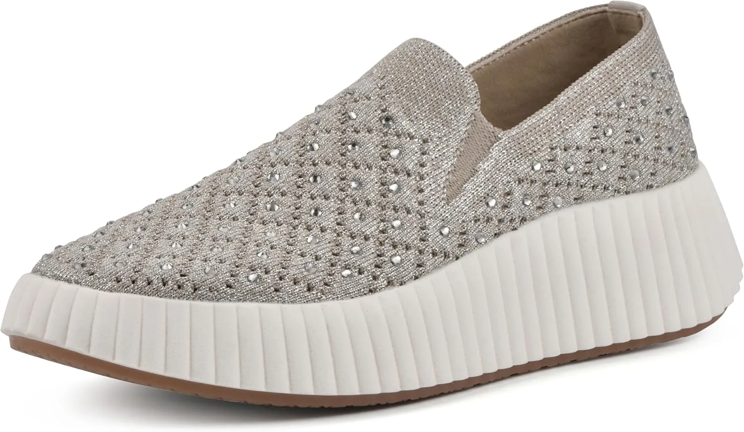 WHITE MOUNTAIN Women's Dyles Rhinestoned Woven Knit Sneaker