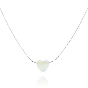 White Opal Heart On Sterling Silver 925 Choker Necklace - Designer Handmade Minimal Necklace for Women - Length: 13.5 inch   3 inch Extender (sterling silver, white)