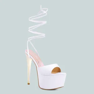 White Platform Lace-Up Heel Sandals