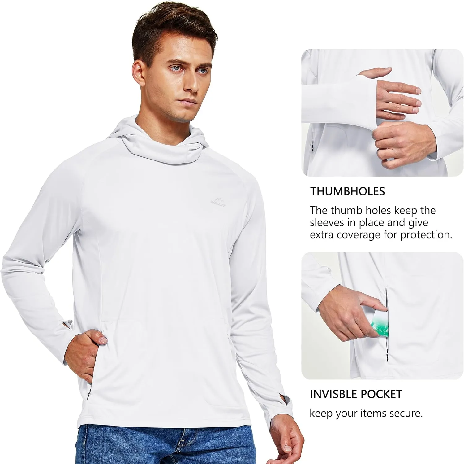 Willit Men's Sun Protection Hoodie UPF 50  Fishing Hiking Shirt Long Sleeve SPF UV Shirt Rash Guard Lightweight