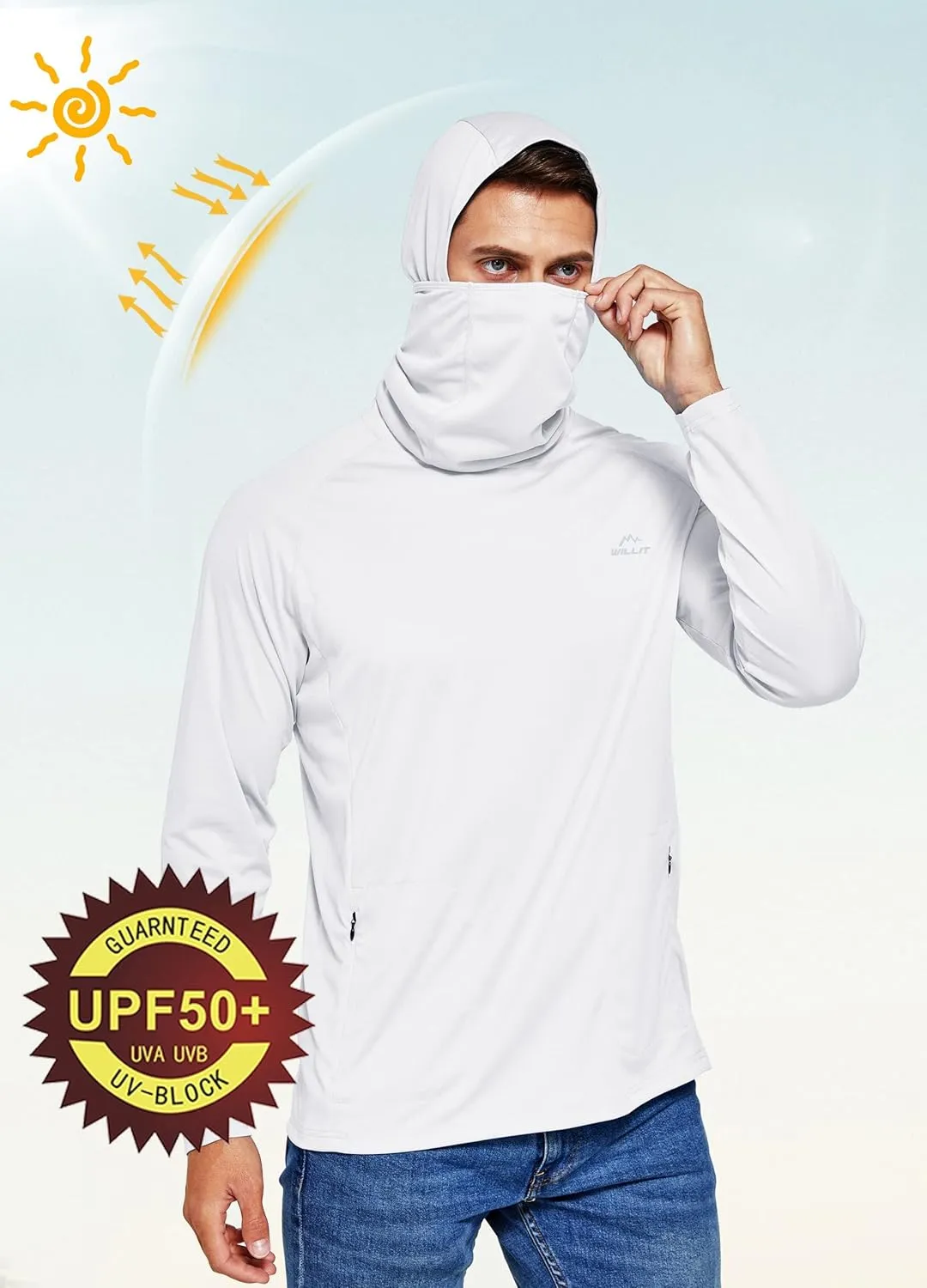 Willit Men's Sun Protection Hoodie UPF 50  Fishing Hiking Shirt Long Sleeve SPF UV Shirt Rash Guard Lightweight