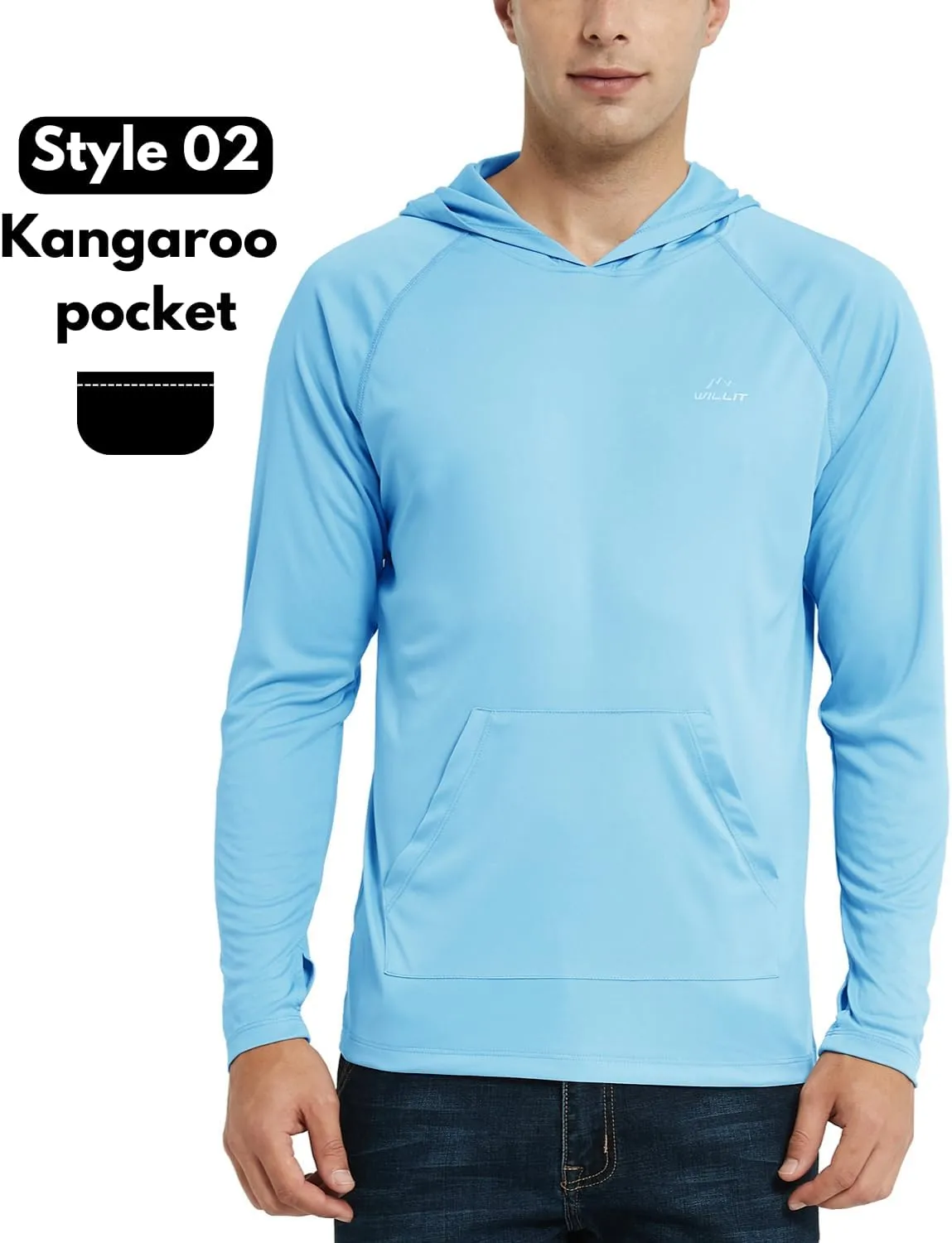 Willit Men's UPF 50  Sun Protection Hoodie Shirt Long Sleeve Rash Guard Fishing SPF Outdoor UV Shirt Lightweight Pocket