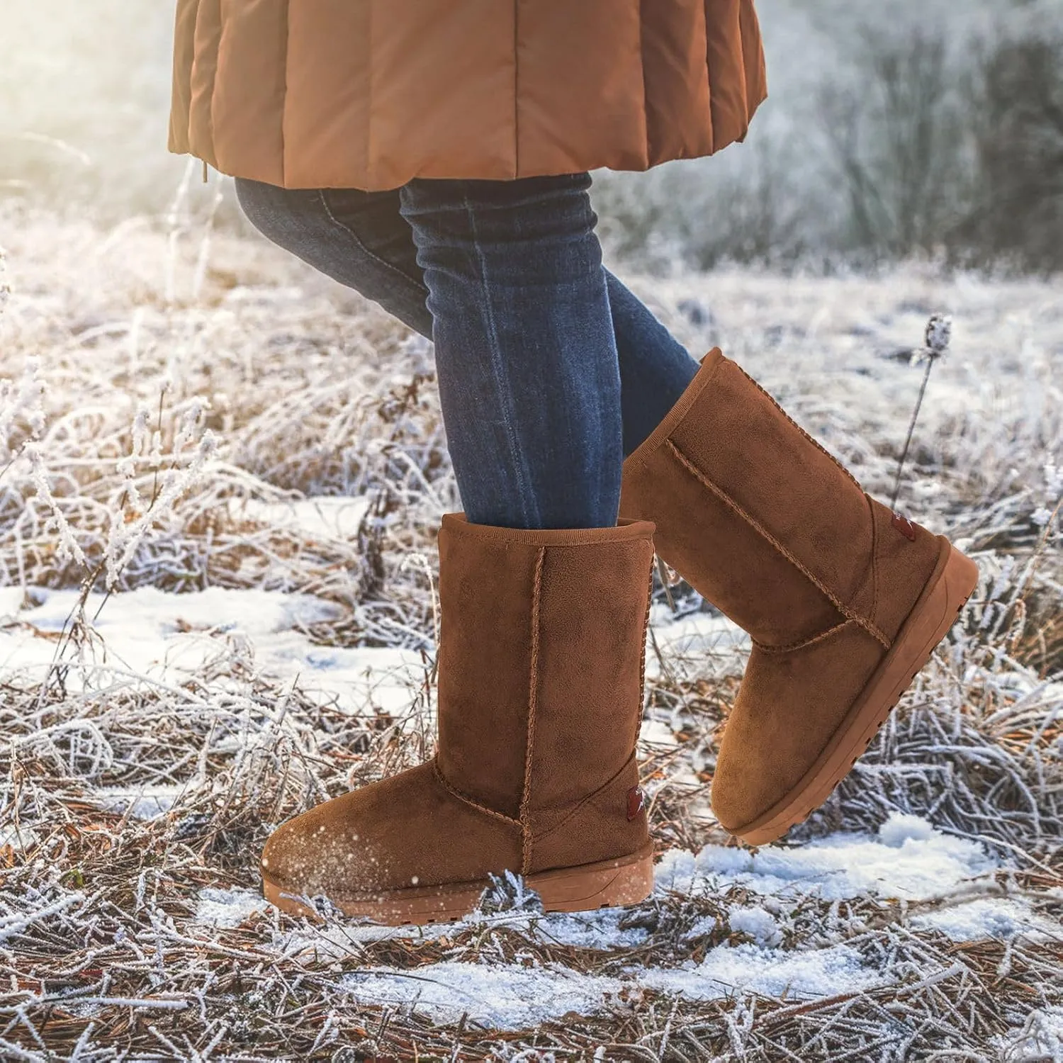 Winter Boots for Women, Classic Mid-Calf Snow Boots, Waterproof Warm Fur Lining Fashion Winter Boots for Women Girls Ladies Outdoor, Slip on & Comfortable, Anti-Slip, Size: 5-10 US