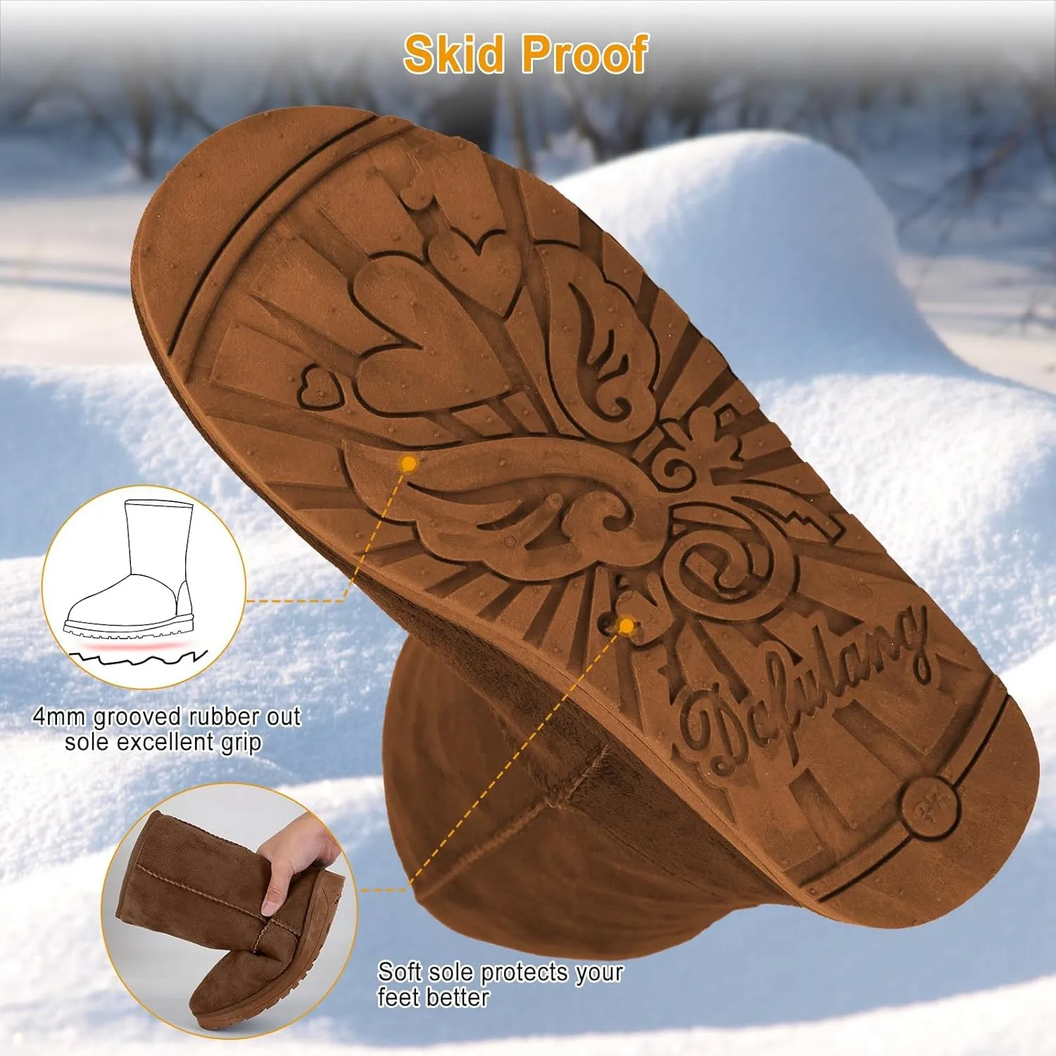 Winter Boots for Women, Classic Mid-Calf Snow Boots, Waterproof Warm Fur Lining Fashion Winter Boots for Women Girls Ladies Outdoor, Slip on & Comfortable, Anti-Slip, Size: 5-10 US