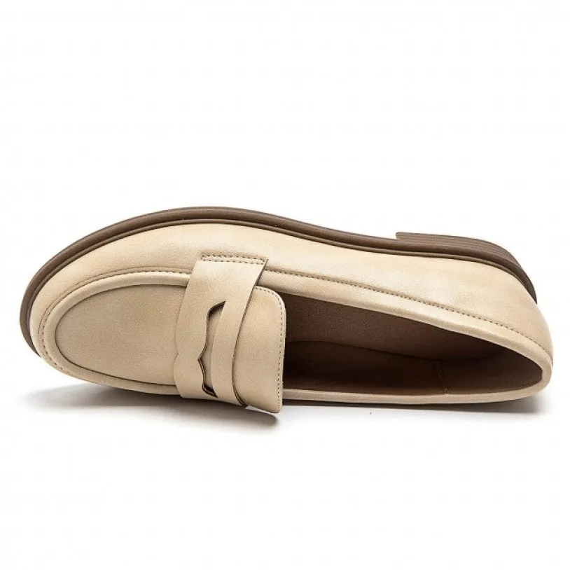 Woman Beige Shoes Loafers Shoes Flat Classic Low Heel Shoes