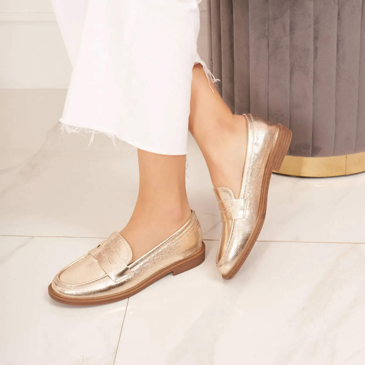 Woman Beige Shoes Loafers Shoes Flat Classic Low Heel Shoes