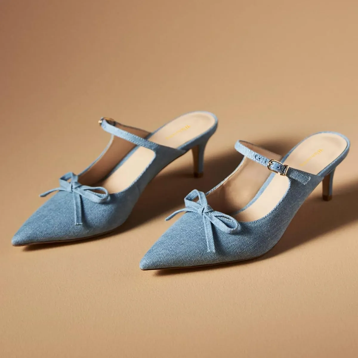 Women Bowknot Pointed Toe Slip On Mules Kitten Low Heel Ladies Stylish Summer Dress Shoes Size 4-16 US
