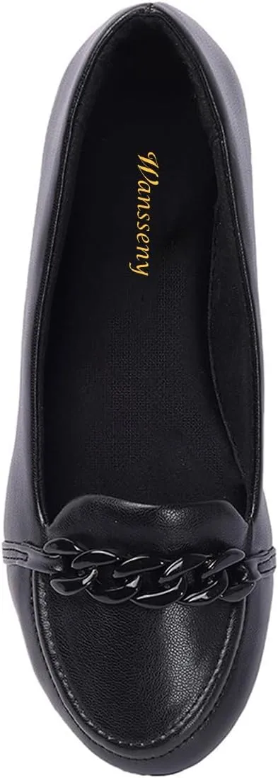 Women Classic Chain Closed Round Toe Comfy Loafer Flats Slip on Daily Office Casual Walking Shoes Size 4-16 US