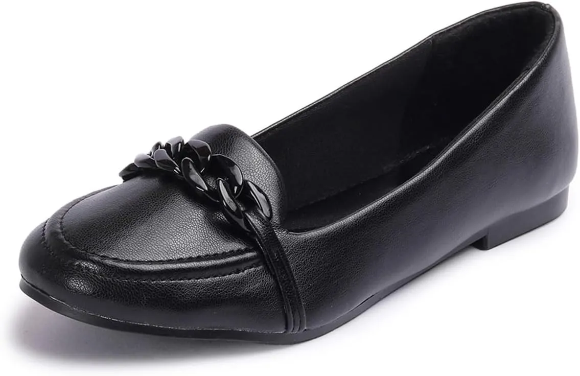 Women Classic Chain Closed Round Toe Comfy Loafer Flats Slip on Daily Office Casual Walking Shoes Size 4-16 US