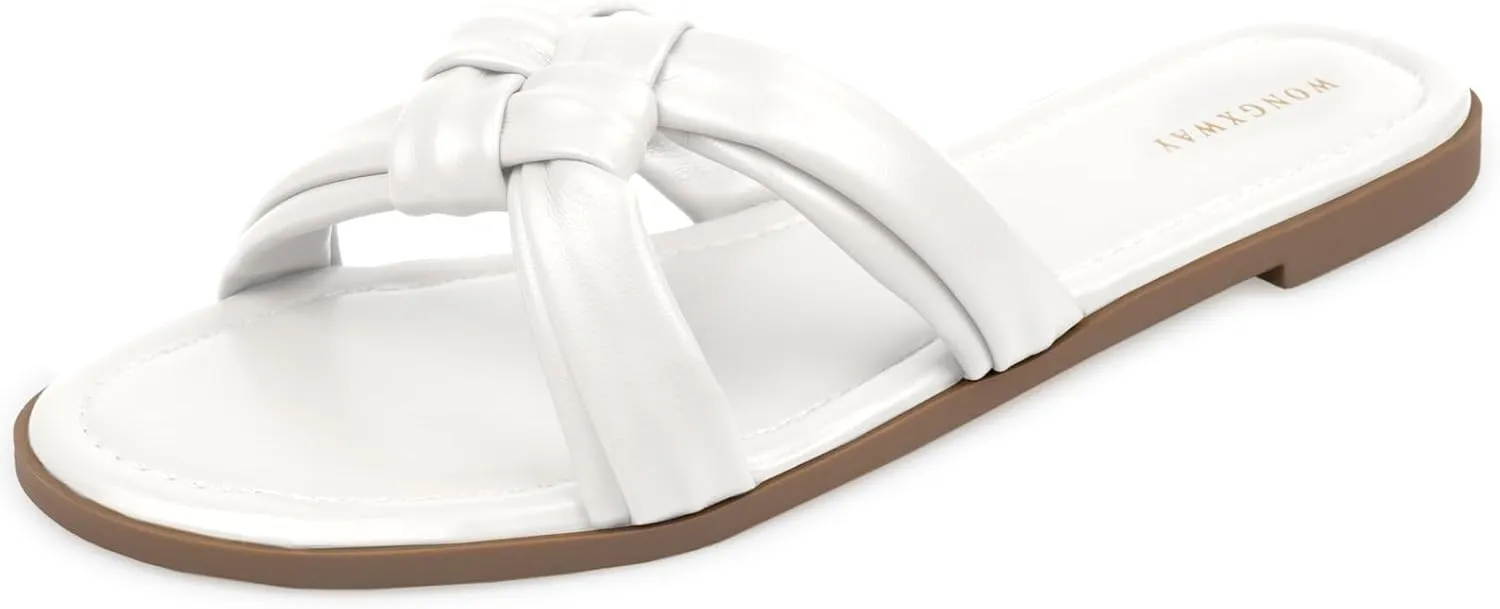 Women Dressy Sandals Strappy Knotted Slide Sandals Cute Comfy Open Toe Slip On Sandals