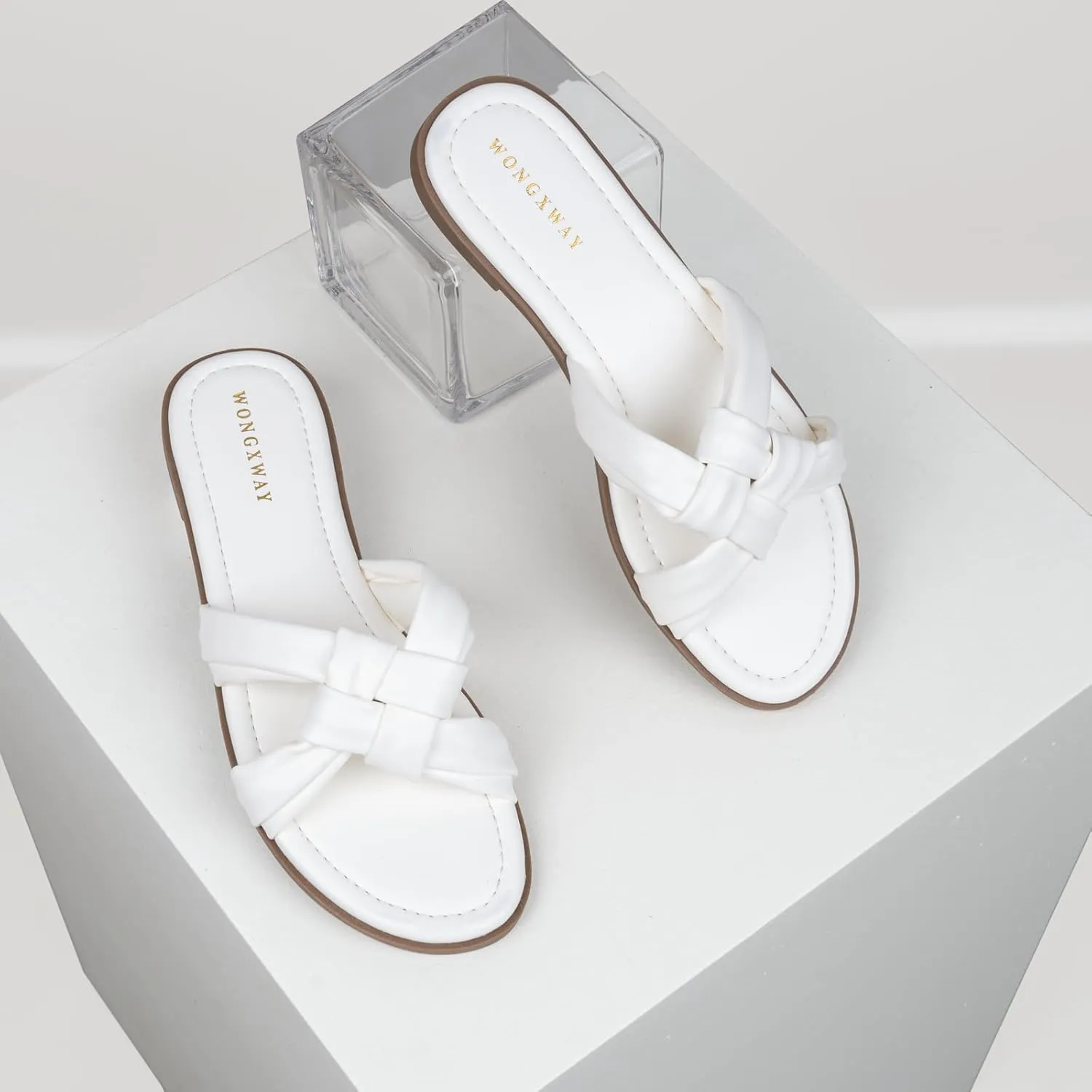 Women Dressy Sandals Strappy Knotted Slide Sandals Cute Comfy Open Toe Slip On Sandals