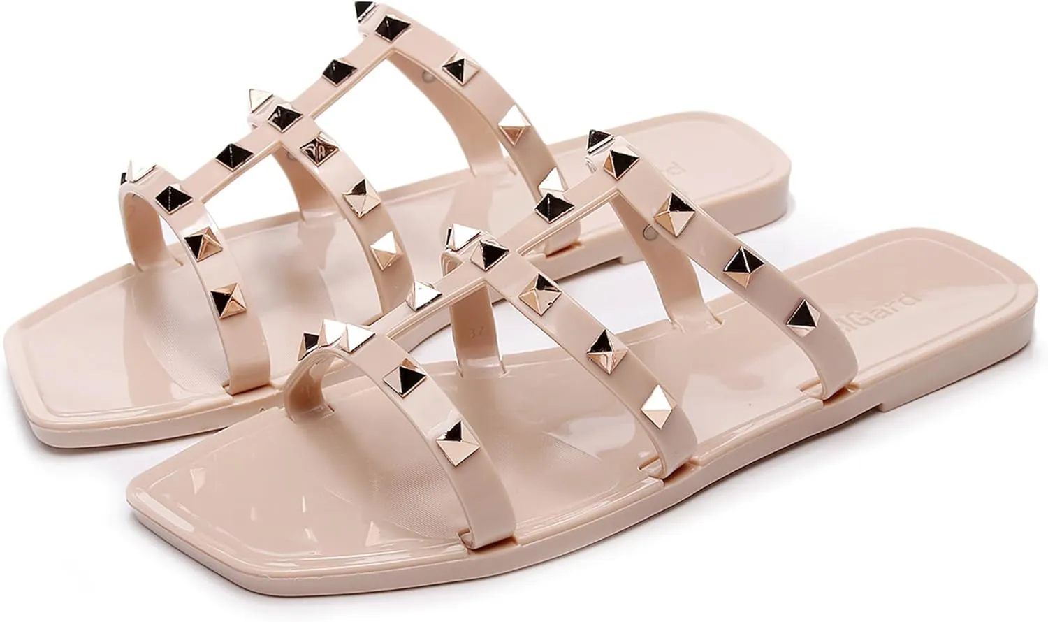 Women Flats Sandals, Studded Jelly Shoes Size 9 Red Dressy Summer Beach Rivets Strappy Jellies Slide Slip On Open Toes