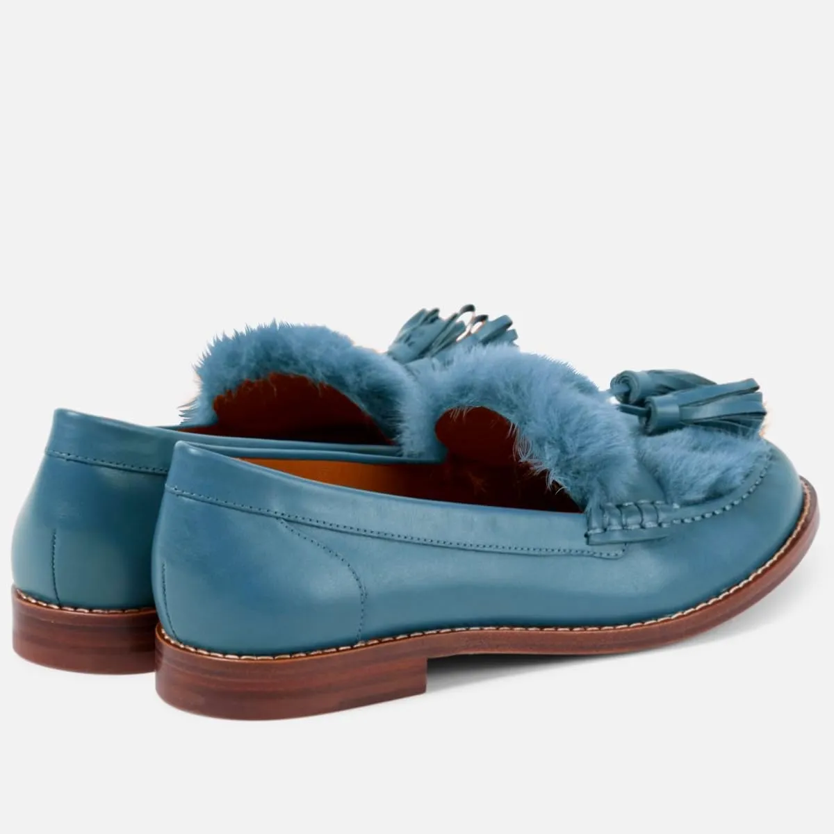 Women Low Chunky Heel Loafer Shoes Tassel Fluffy Round Toe Slip On Dress Loafers Fringe 1 Inch Block Low Heel Dress Shoes Fur Penny Loafers Comfort Office Shoes Classic 4-11 M US