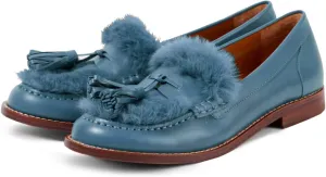 Women Low Chunky Heel Loafer Shoes Tassel Fluffy Round Toe Slip On Dress Loafers Fringe 1 Inch Block Low Heel Dress Shoes Fur Penny Loafers Comfort Office Shoes Classic 4-11 M US