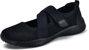 Women Mary Jane Shoes Comfortable Walking Flats with Adjustable Straps Knit Casual Arch Support Flat