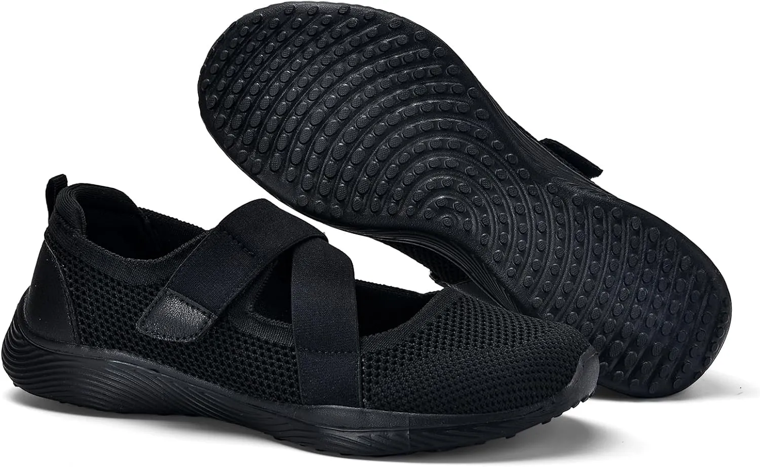 Women Mary Jane Shoes Comfortable Walking Flats with Adjustable Straps Knit Casual Arch Support Flat