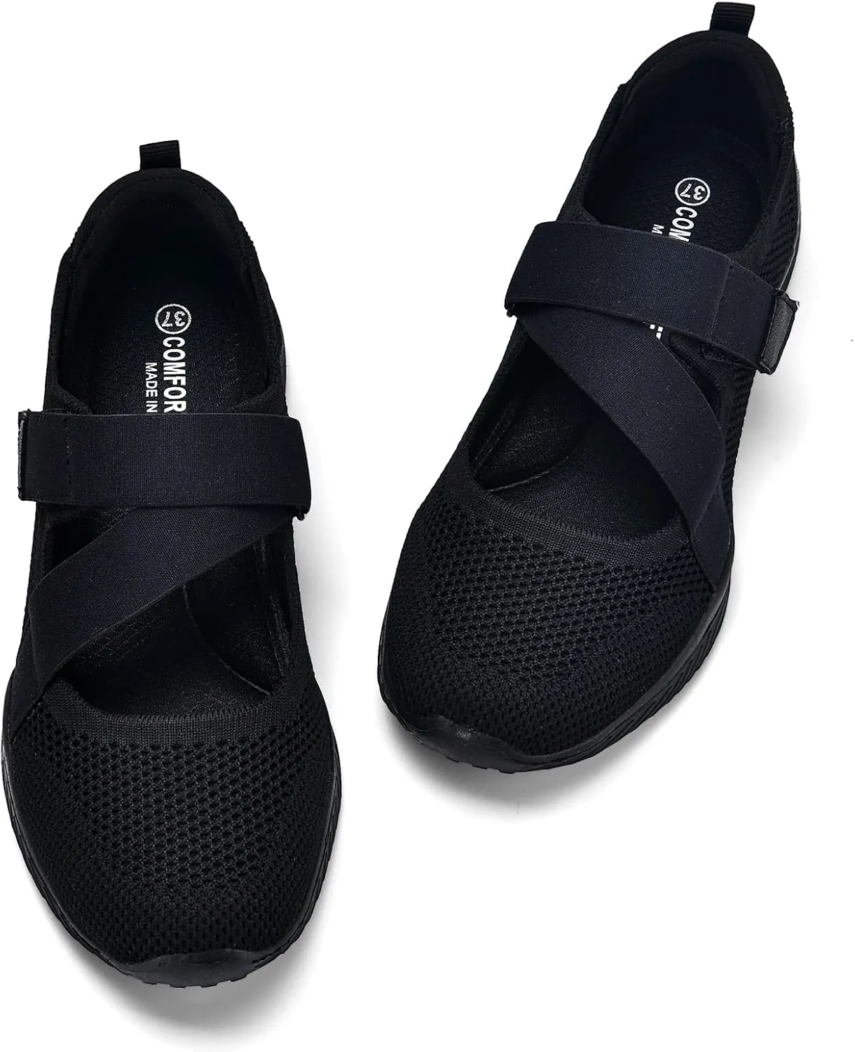 Women Mary Jane Shoes Comfortable Walking Flats with Adjustable Straps Knit Casual Arch Support Flat