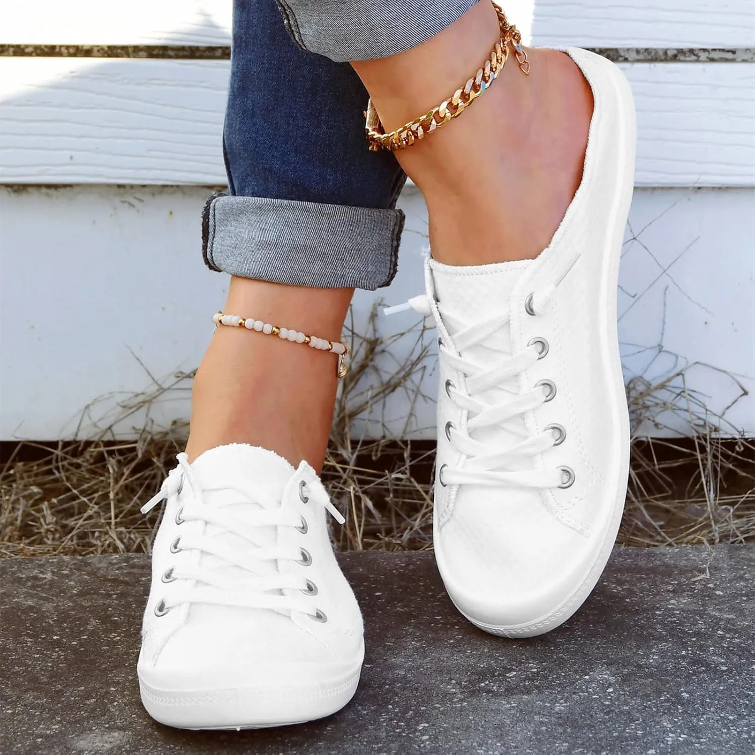 Women Shoes Casual Shoes Fashionable Sports Shoes Comfortable Soft One Foot Casual Shoes Cute Casual Shoes (White, 8)