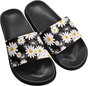 Women Slide Sandals Comfotable Open Toe Non Slip Single Band Slides Easy Slip On Shower Non-Slip Sandal Shower Slippers House Sandal Black Size 5-12.5