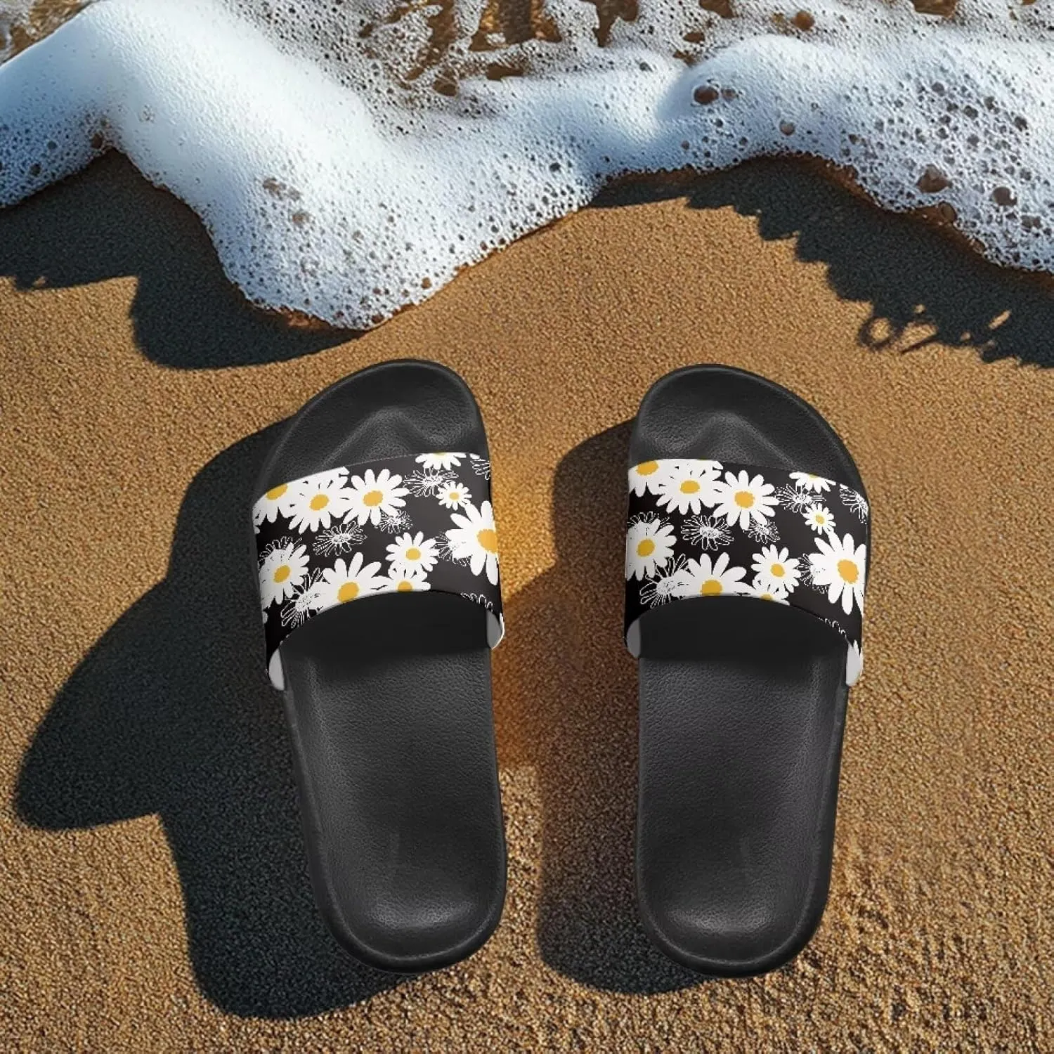 Women Slide Sandals Comfotable Open Toe Non Slip Single Band Slides Easy Slip On Shower Non-Slip Sandal Shower Slippers House Sandal Black Size 5-12.5