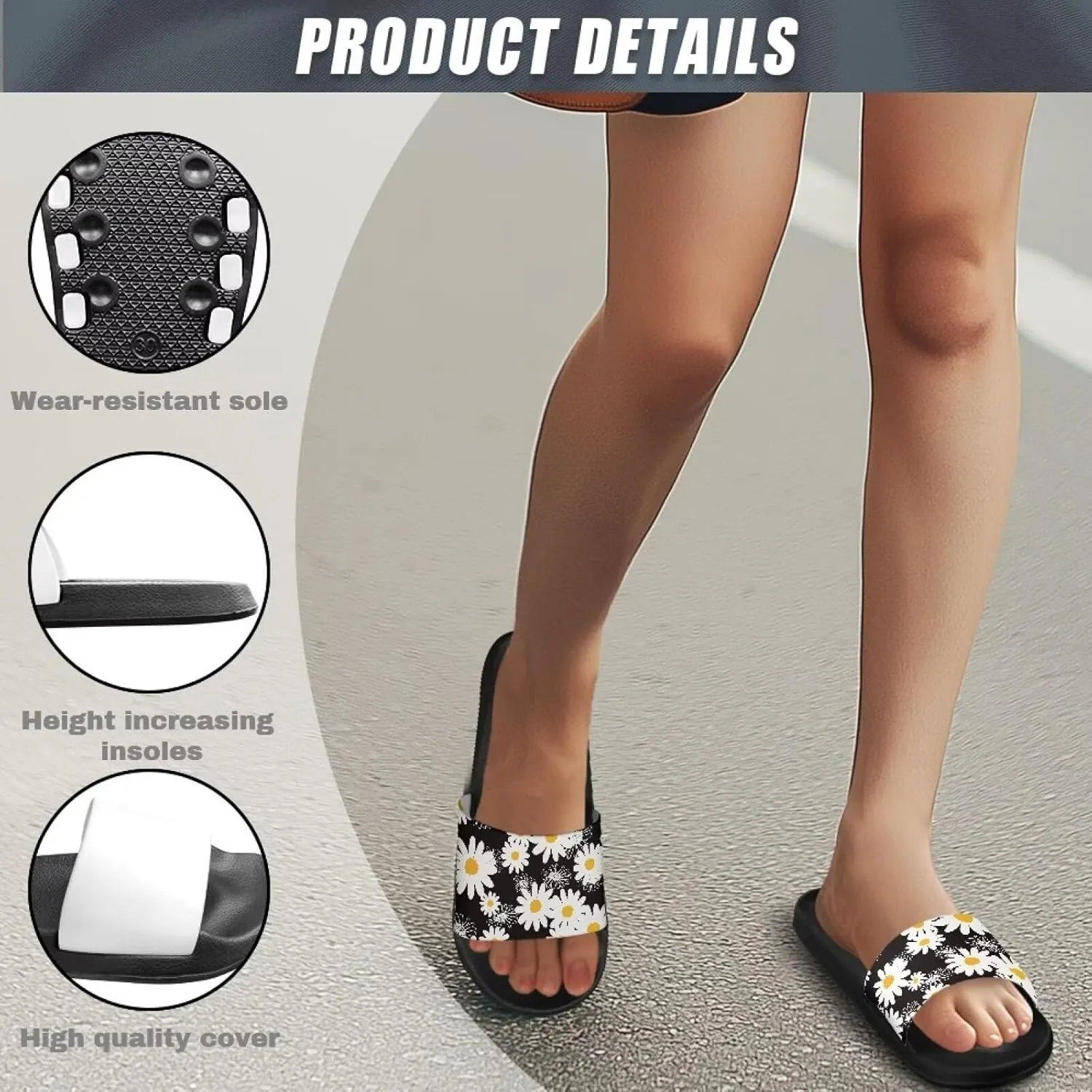 Women Slide Sandals Comfotable Open Toe Non Slip Single Band Slides Easy Slip On Shower Non-Slip Sandal Shower Slippers House Sandal Black Size 5-12.5