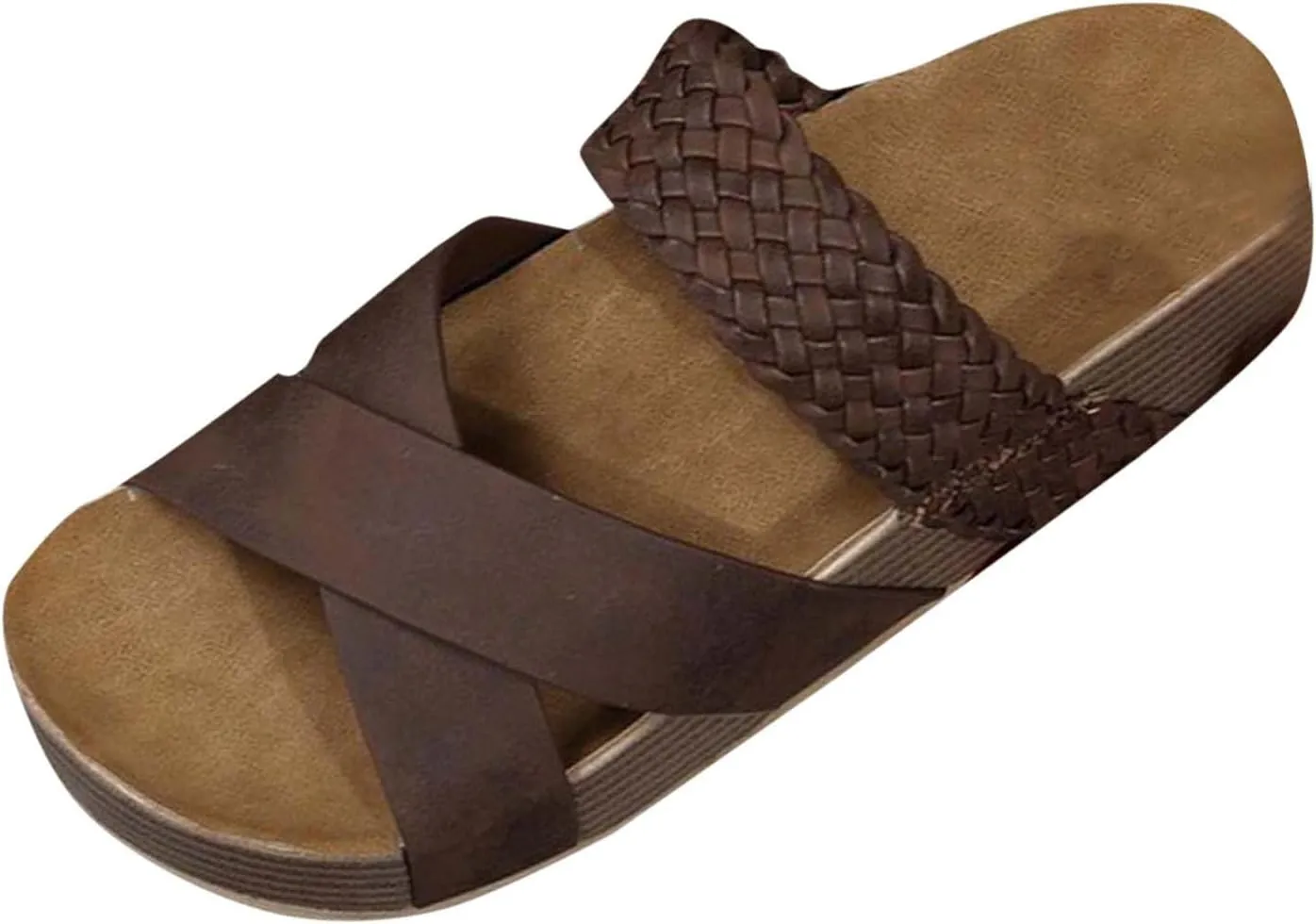 Women Thick Sole Slides Summer Dressy Slip on Flats Sandals Open Toe Walking Beach Slide Sandal Comfort Slippers