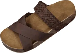 Women Thick Sole Slides Summer Dressy Slip on Flats Sandals Open Toe Walking Beach Slide Sandal Comfort Slippers
