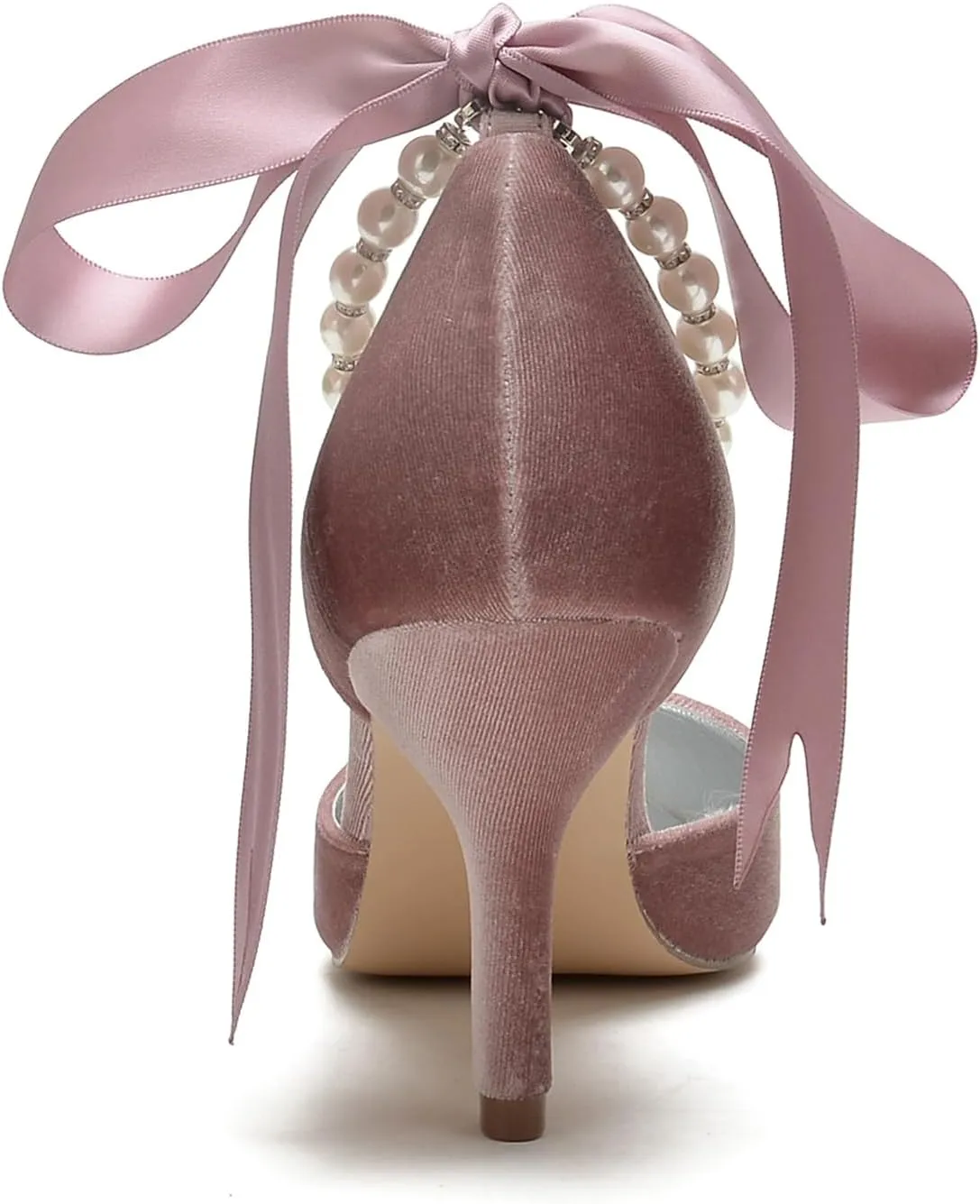 Women Velvet Bridal Wedding Shoes Pointed Toe Pumps High Heel Buckle Pearl Prom Shoes