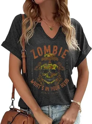 Women Vintage V Neck Shirts Rock and Roll Music Guitar Graphic T Shirt Country Music Tops Teacher Tee
