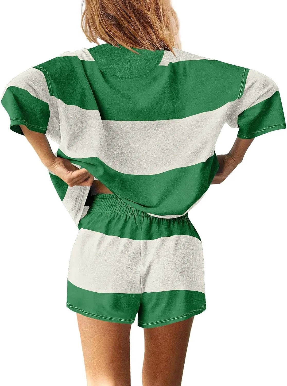 Womens 2 Piece Workout Sets Summer Outfits Striped Matching Lounge Set Oversized Quarter Zip Shirt and Shorts