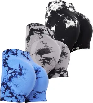 Women's 3 Piece Butt Lifting Shorts High Waist Tummy Control Yoga Shorts Seamless Ruched Booty Workout Shorts