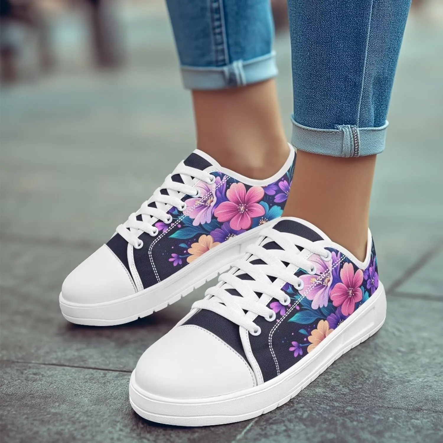 Womens Casual Sneakers Flower Shoes for Women Lightweight & Comfort Canvas Shoes