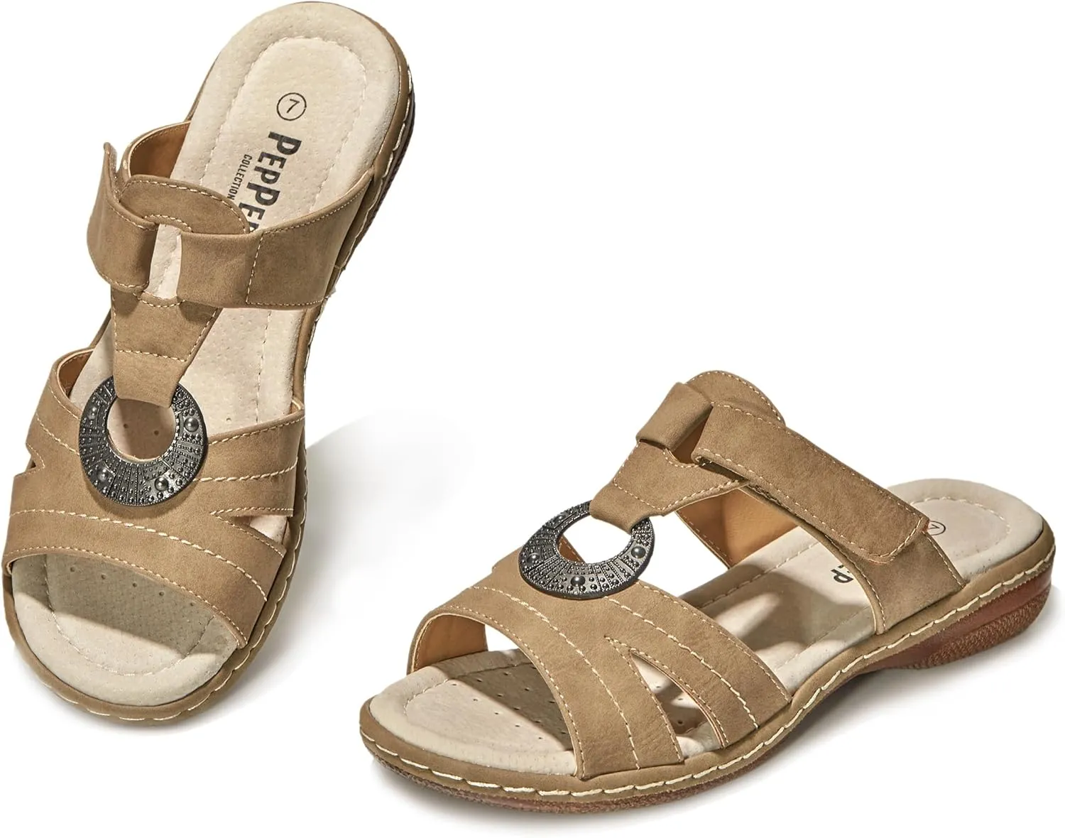 Women's Comfortable Low Wedge Slide Sandals – Dressy Slip-On with Soft Leather, Arch Support, Adjustable Straps & Memory Foam (Orthopedic Friendly)