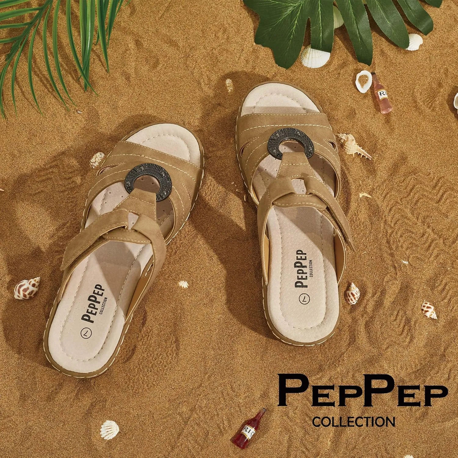 Women's Comfortable Low Wedge Slide Sandals – Dressy Slip-On with Soft Leather, Arch Support, Adjustable Straps & Memory Foam (Orthopedic Friendly)