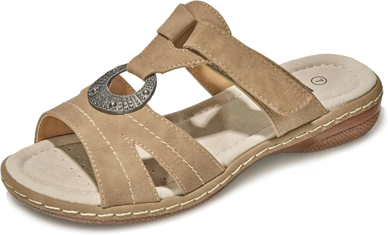 Women's Comfortable Low Wedge Slide Sandals – Dressy Slip-On with Soft Leather, Arch Support, Adjustable Straps & Memory Foam (Orthopedic Friendly)