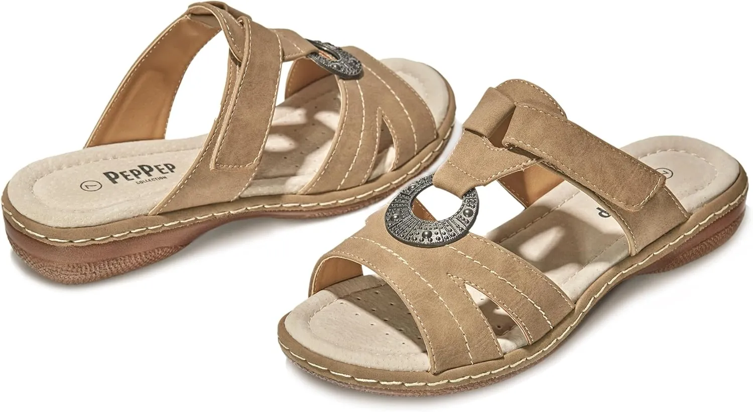 Women's Comfortable Low Wedge Slide Sandals – Dressy Slip-On with Soft Leather, Arch Support, Adjustable Straps & Memory Foam (Orthopedic Friendly)